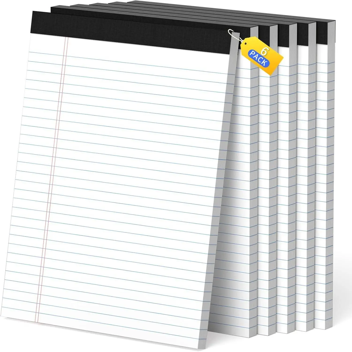 Legal Pads 8.5 x 11, Note Pads, Wide Ruled Paper-6 Pack (50 Sheets/Pack) | White Notepads, Thick 80gsm Premium Writing Paper Pads with Perforated Pages & Sturdy Backing Board for Office, School, Home