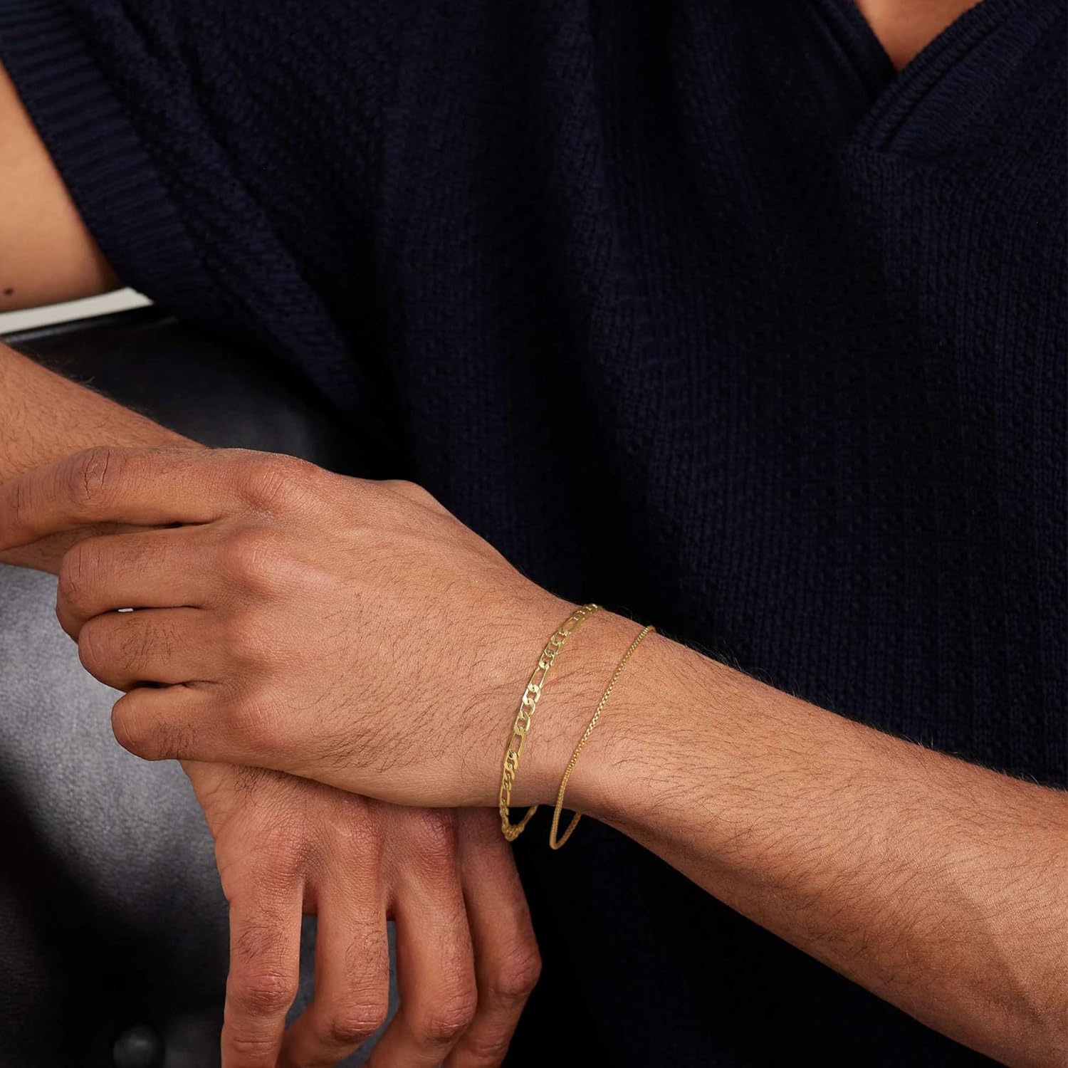 Tewiky 2pcs Men's Bracelets Set with Box & Cuban Link Available in Various Lengths (6.5/7/7.5/8/8.5/9 Inch) Bracelet for Men Cuban Link Chain for Mens Jewelry Gift