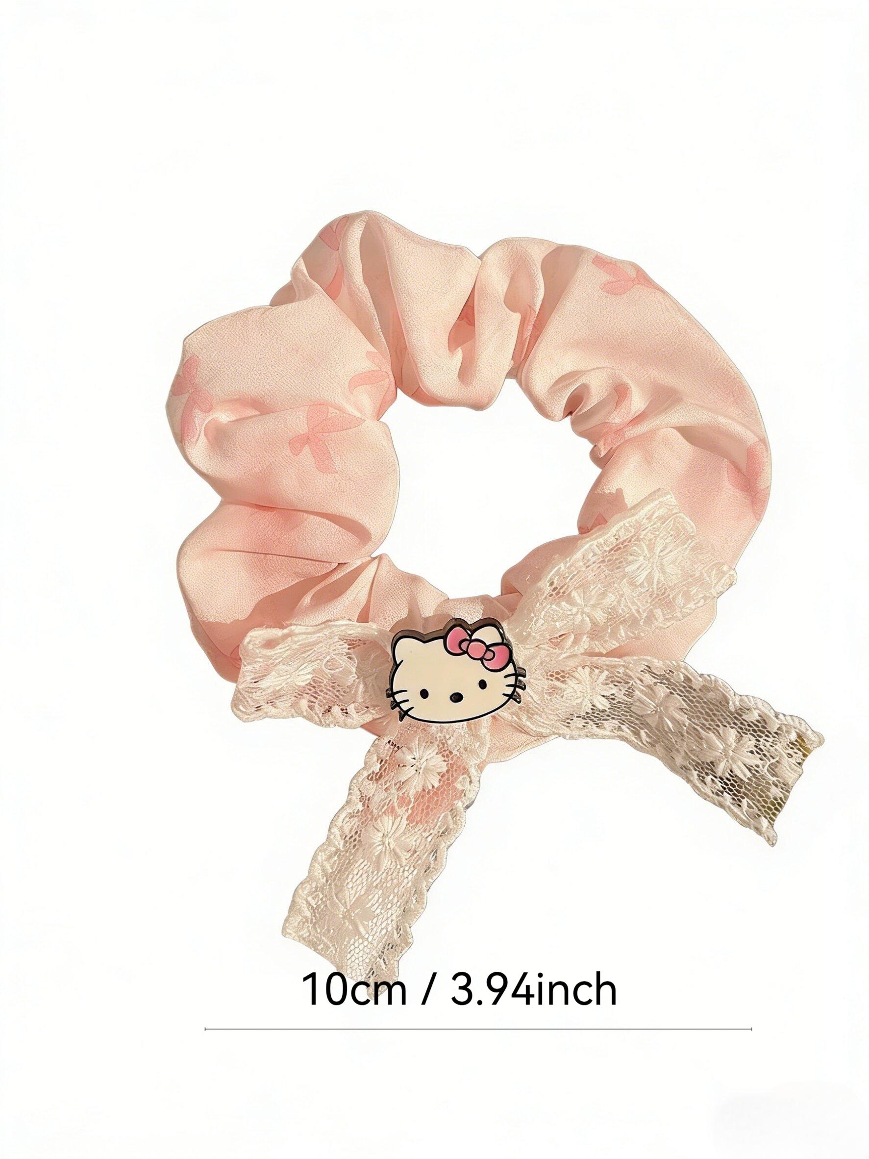 Two-Pack Lace Trim Kt Hair Ties, Cute Butterfly Knot Cartoon Girl Cat Ponytail Elastics, Daily Commute Party Gift Accessories