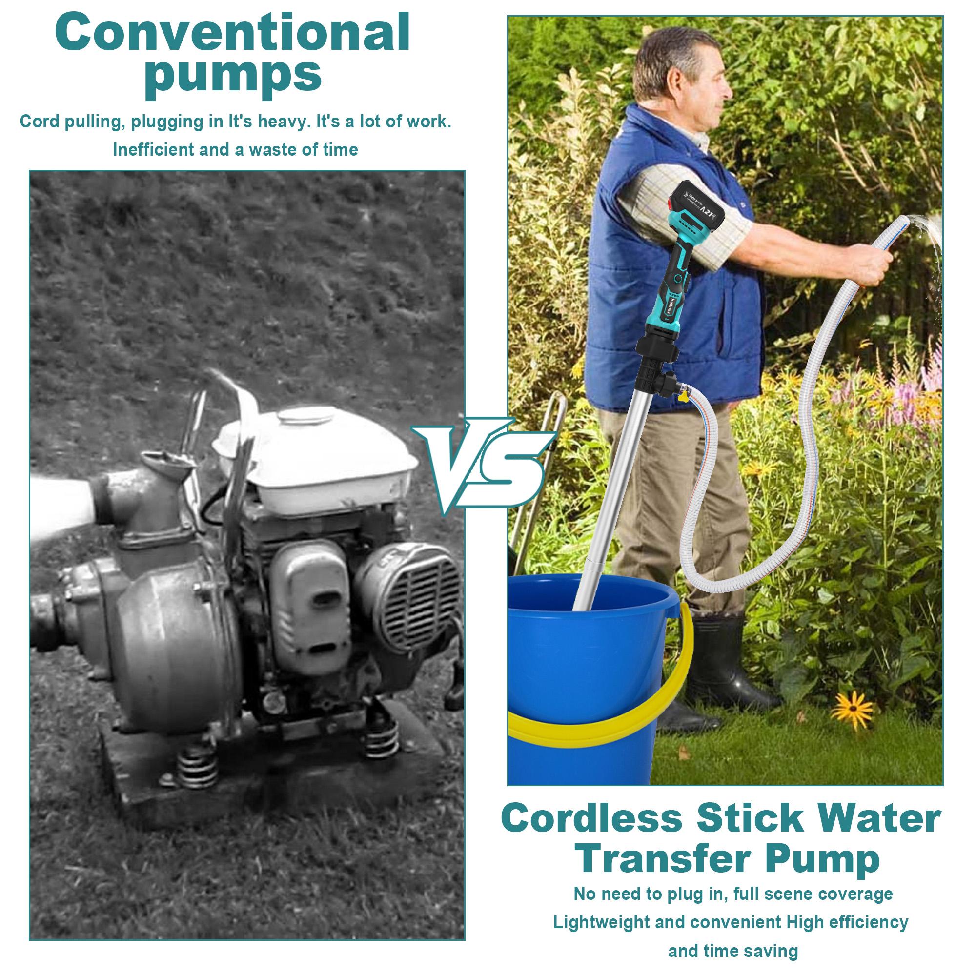 Kaitnax Cordless Stick Water Transfer Pump, with 4000mAh 21V Battery & Charger, 720GPH, 32FT Head, Handheld Portable Utility Sump Pump Kit with 3/4" Outlet for Pool/Garden/Pond/RV/Boat Draining