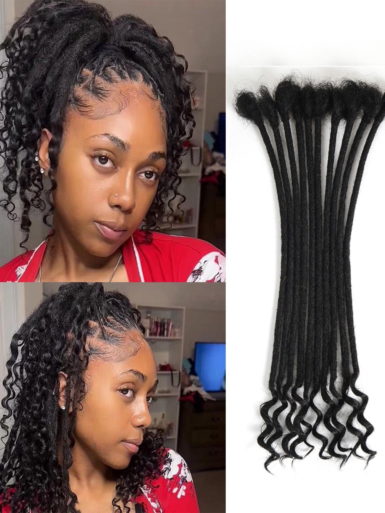 100% Real Human Hair 0.4cm Width 8 Inch Loc extensions Human Hair with Curly Ends 30 Strands per pack Full Handmade Dreadlock Extensions Can be dyed and bleached for Men Women Kids