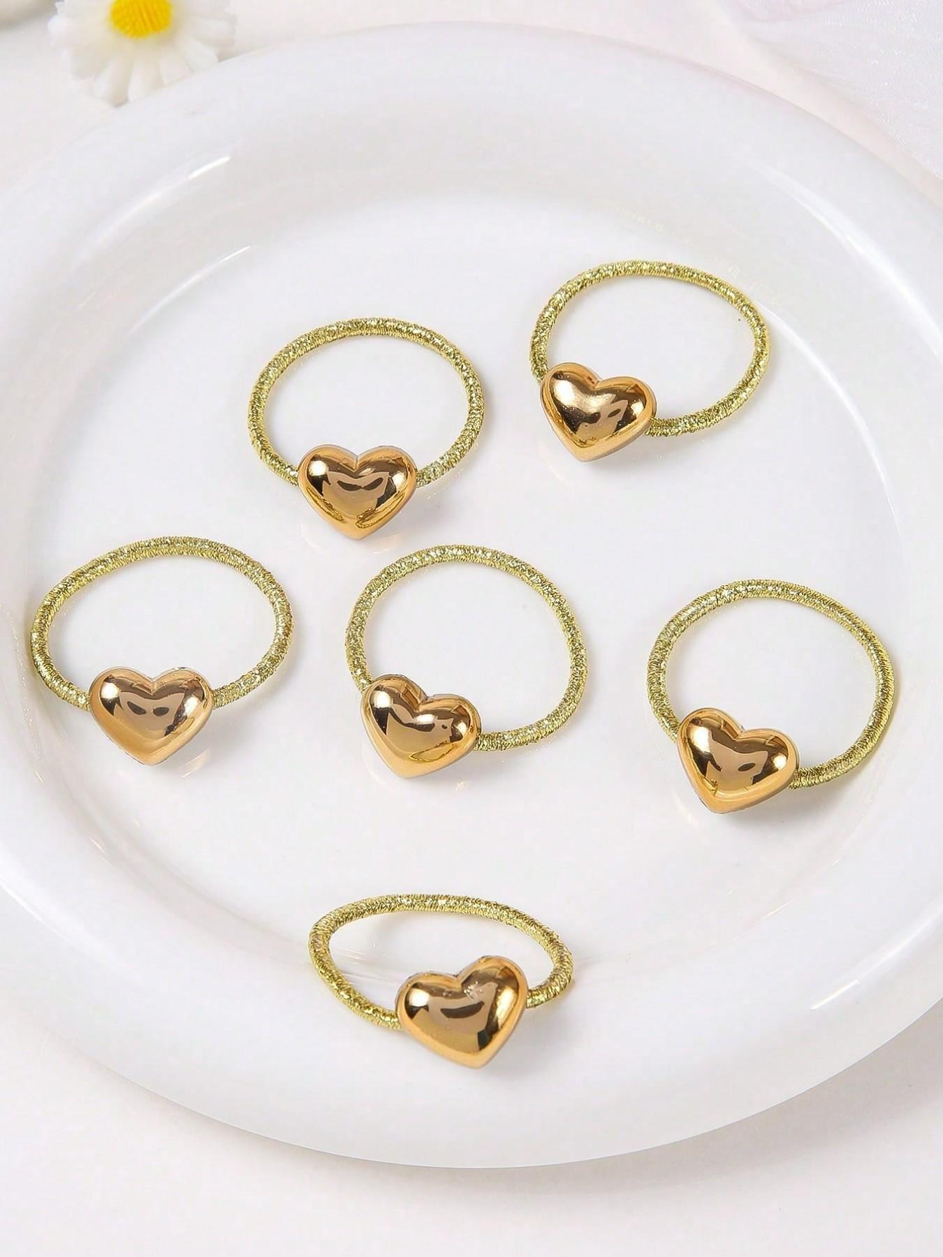 Mini Heart-Shaped Metal Elastic Hair Bands, Scrunchies, Hair Ties, Pack of 10, Cute and Versatile, Suitable for Girls and Teens, Gentle on Hair