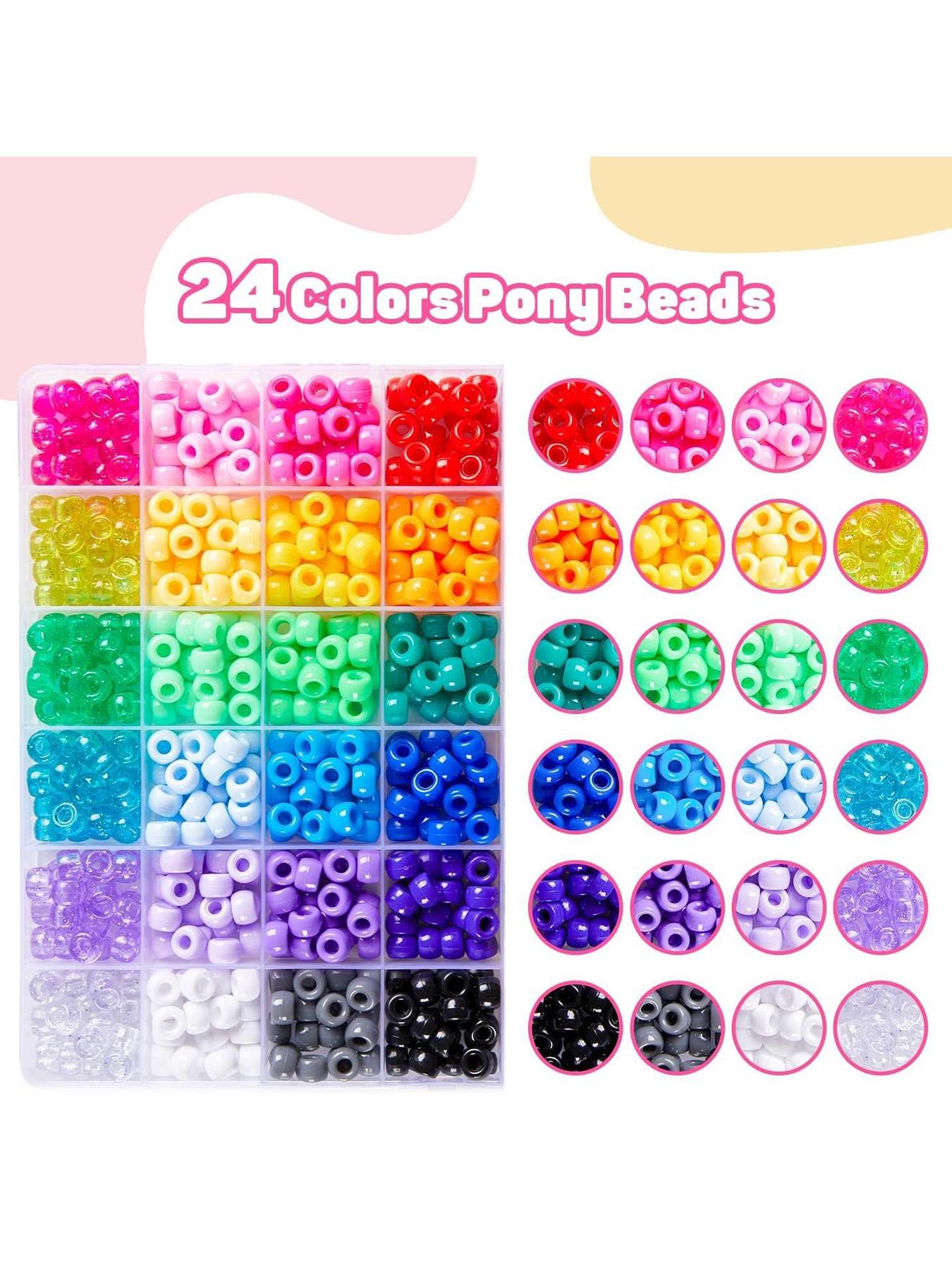 1200 Piece Bracelet Making Kit, 24 Color Pony Rainbow Beads, Elastic Friendship Bracelet Set, DIY Jewelry Craft, Birthday Gift, Keychain Accessory