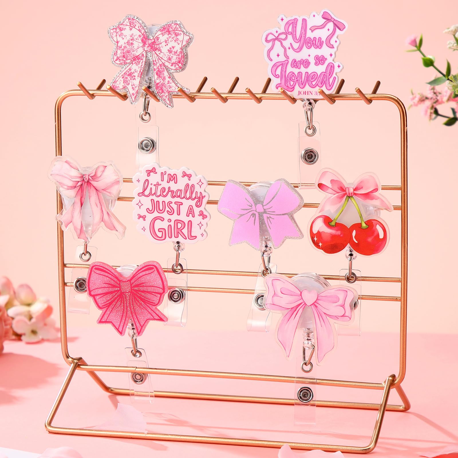 Nurses Week Gift 8pcs Nurse Badge Reel Pink Bow Badge Reel Retractable Badge Reel with Alligator Clip Accessories Cute Acrylic Clip with Motivational Quote Easter Gift for Nurse Medical Doctors Healthcare Worker Student Office School Teacher