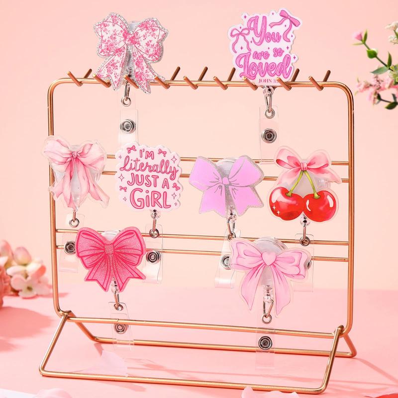 Nurses Week Gift 8pcs Nurse Badge Reel Pink Bow Badge Reel Retractable Badge Reel with Alligator Clip Accessories Cute Acrylic Clip with Motivational Quote Easter Gift for Nurse Medical Doctors Healthcare Worker Student Office School Teacher