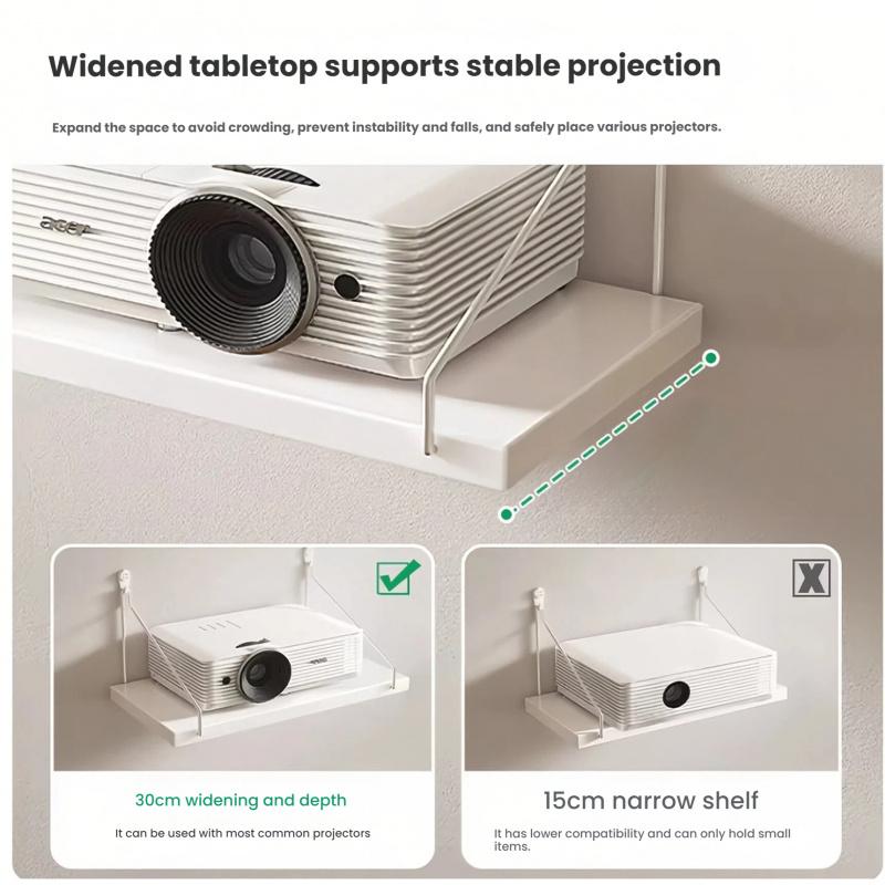 1PC Projector Wall Mount Bracket with Storage, No Drilling, Multi-Functional Shelf for Projectors Routers Cameras, Office Home Display Organizer