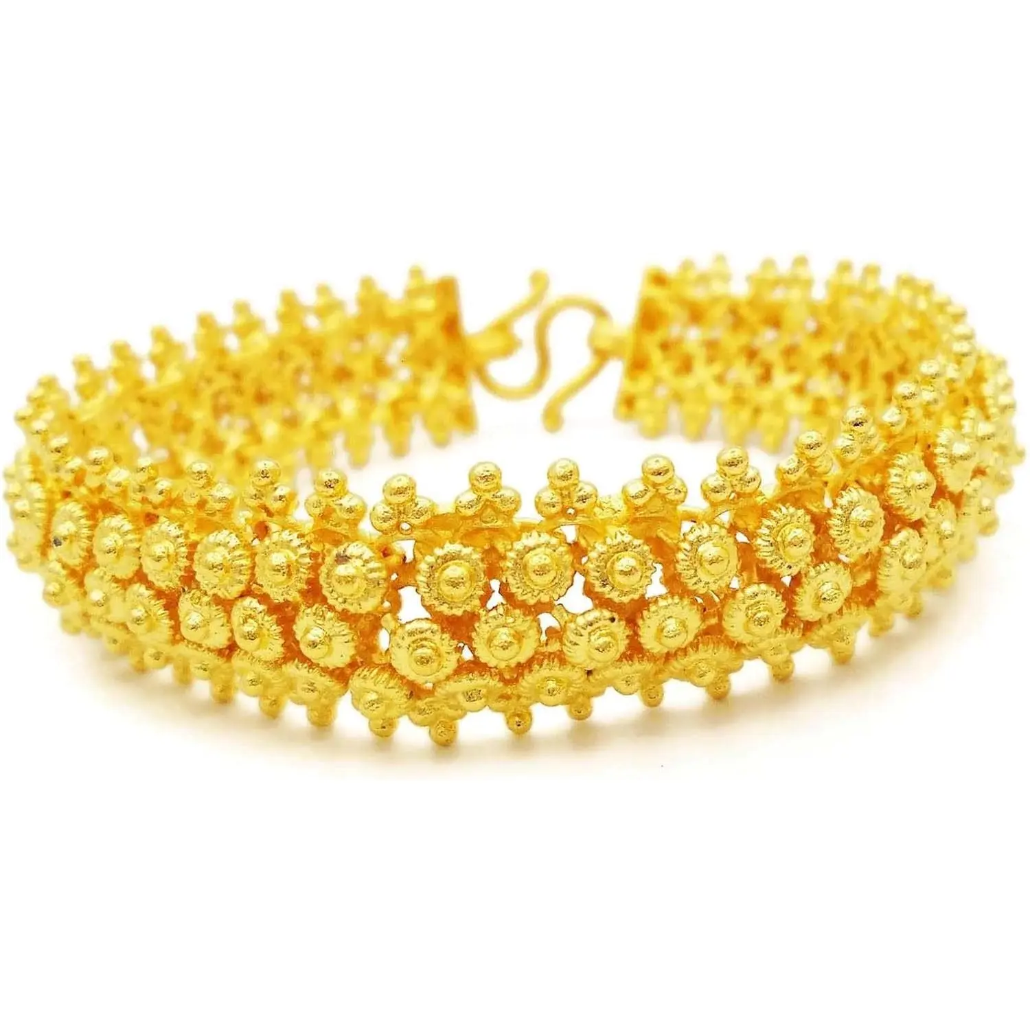 Flower Lai Thai Gold Plated Bangle 22k 24k Thai Baht Yellow Gold Filled Bracelet (7, Gold-Plated-Brass)