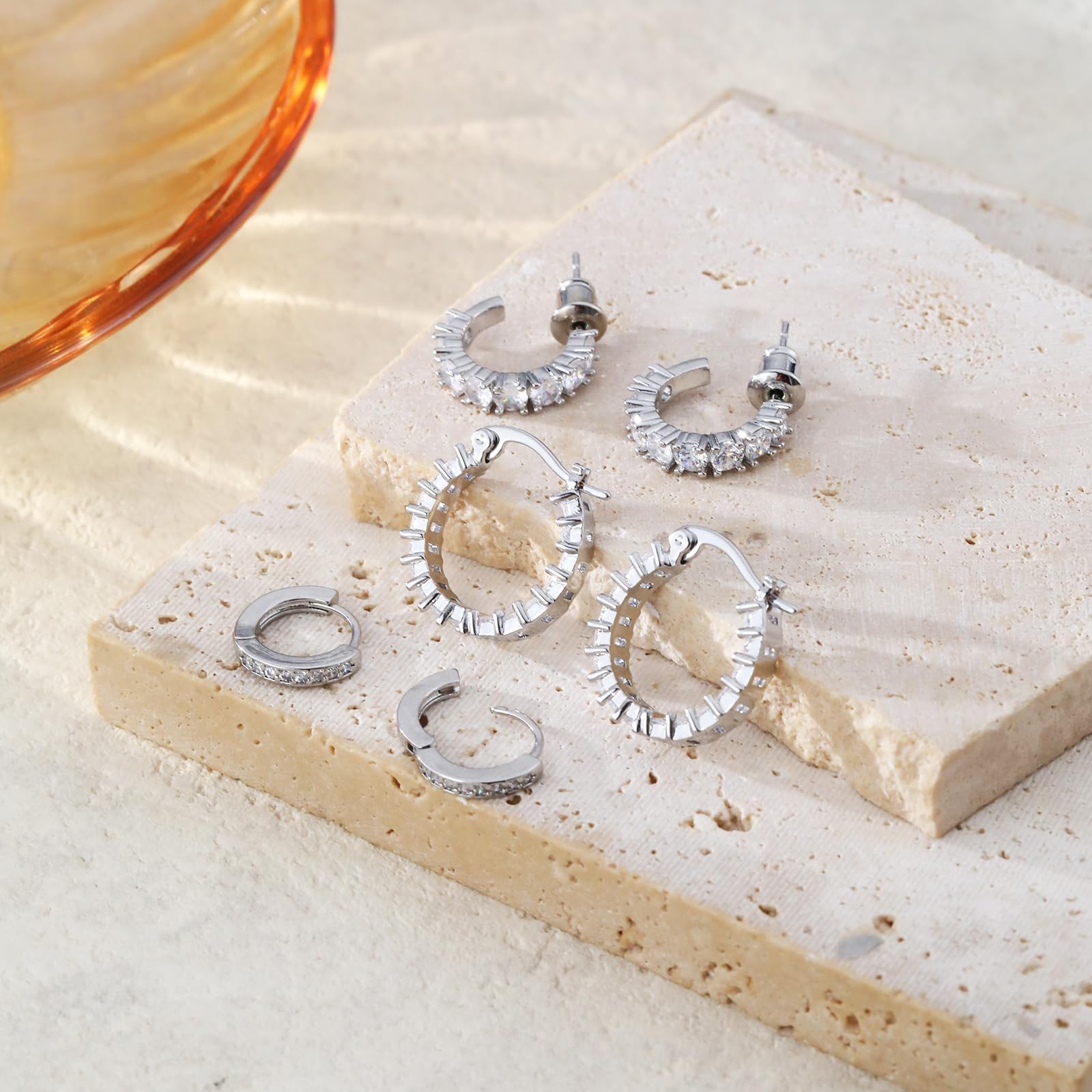 CAROVO 14K Gold-Plated Hoop Earrings Gold Plated Earring Set Rhinestone Cubic Zirconia Hoop Earrings   Chunky Small Gold-Plated Hoops Huggie Earring for Women Gold Jewelry for Woman SpringStatements