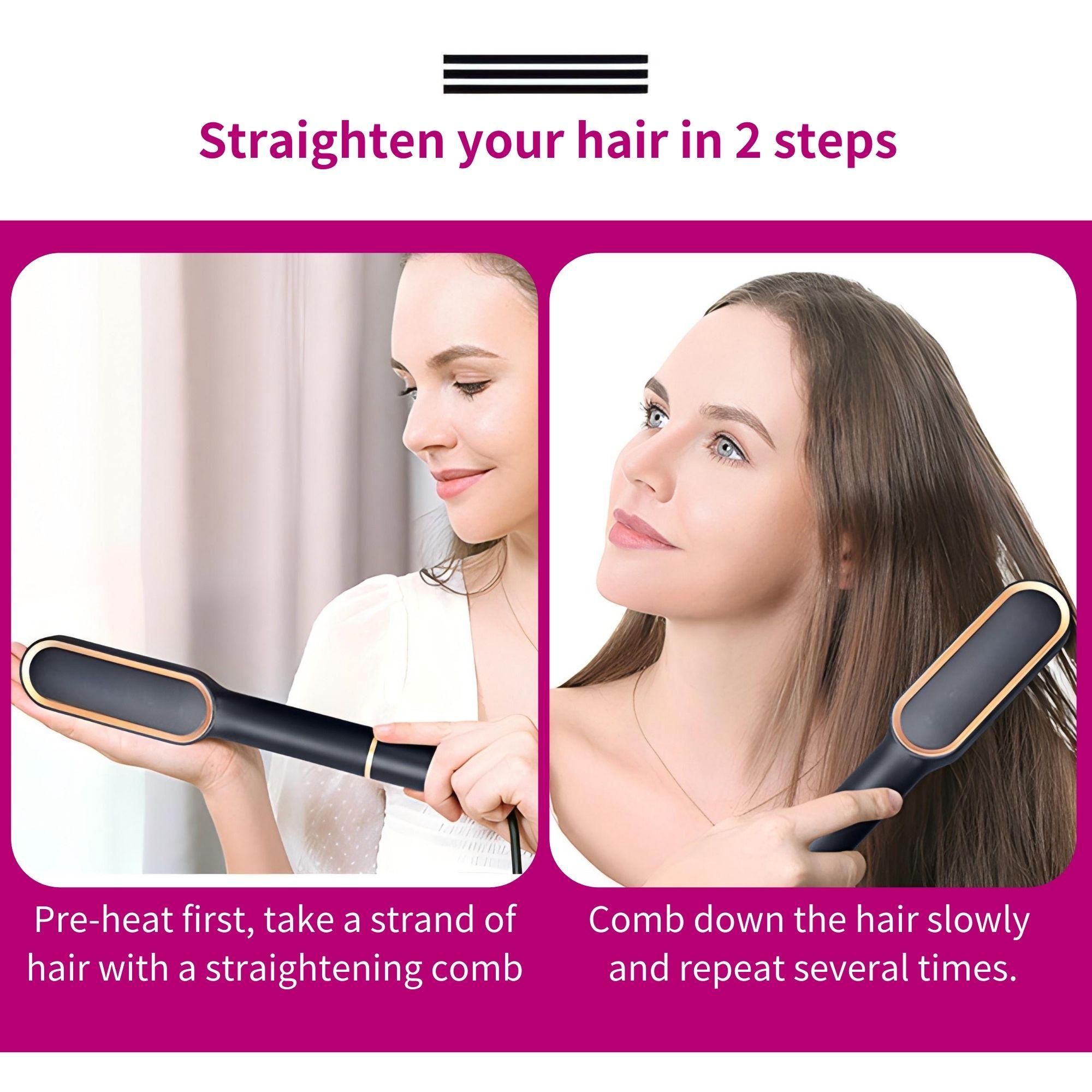 Professional Straightening Comb, Ceramic Flat Iron Brush, Fast Heating, Adjustable Temperature, Dry & Wet Use, Best Gift for Women