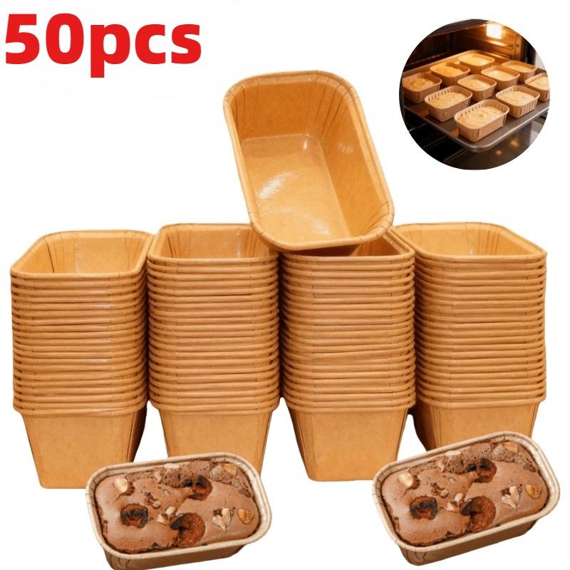 50pcs Non-Stick Rectangular Baking Cups | Stackable, Even Baking for Bread, Cake, Muffins | Leakproof Grooved Edges, Reusable | Oven Safe | Ideal for Pastry Making, Holiday Baking | Space Saving