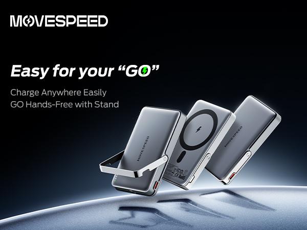 MOVE SPEED Qi2 Certified Magnetic Power Bank Kickstand, 5000mAh(0.3inch)/10000mAh(0.5inch) Ultra Slim MagSafe Portable Charger 15W Ultra-Fast Charging Portable Charger, 30W USB-C MagSlim Charger with Cable for iPhone 17, Travel Essential