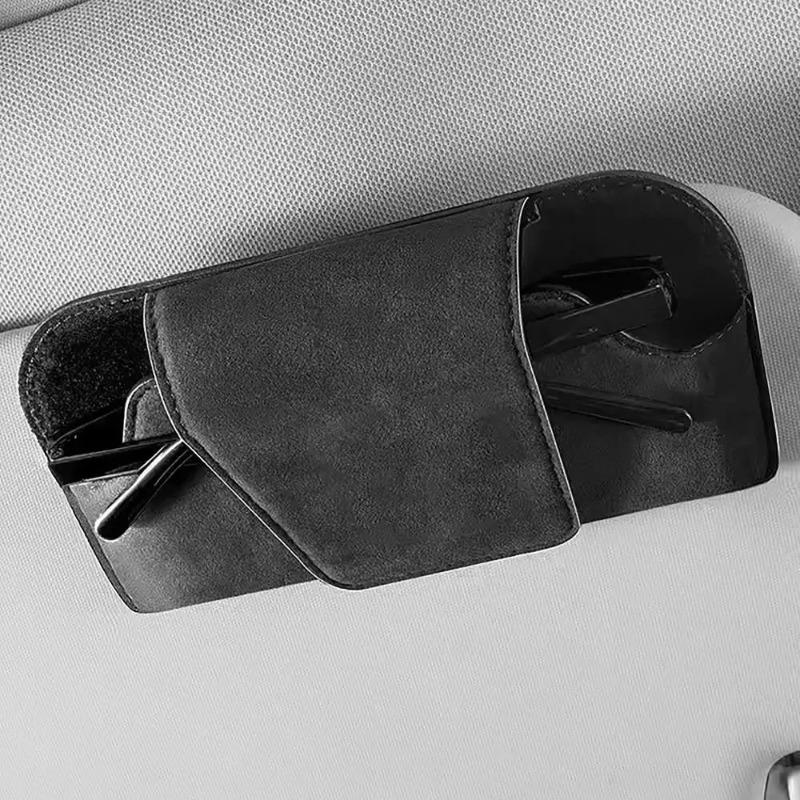 Car Storage Tools Sun Visor Glasses Holder Multi-functional Wear-Resistant Auto Sunglasses Holder Cowhide Car Storage Box