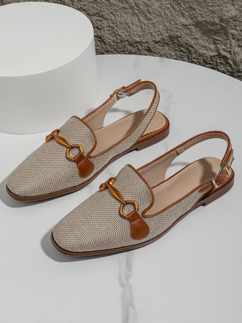 Women's Fashionable Square Toe Flat Shoes, Elegant Comfortable Breathable Slingback Shoes for Daily Wear, Casual Trendy Shoes for Women & Girls, Walking Shoes