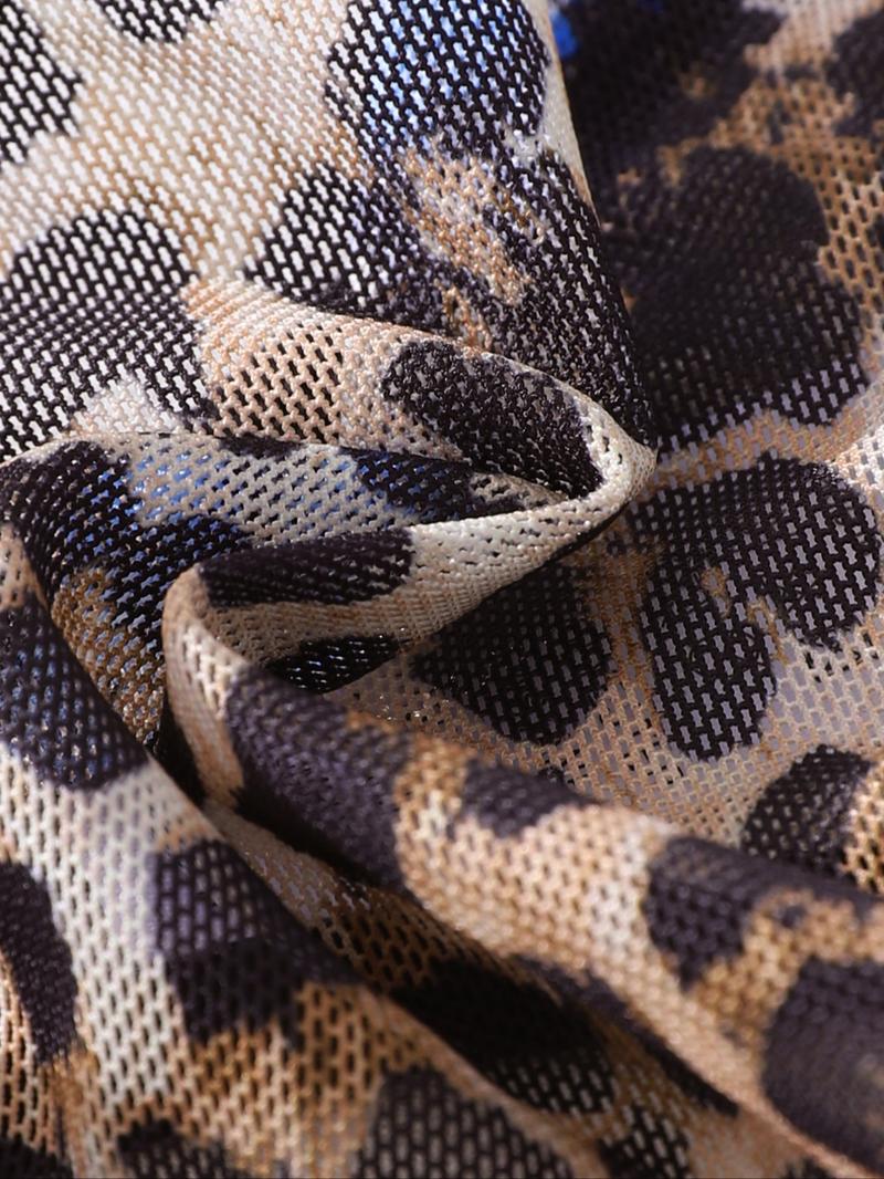 Women's Leopard Print Thongs, Drop Waist Knicker, Low-Waist Thin Mesh Underwear Set (6pcs), Casual Fitted Design, All-Season Comfortable Lingerie