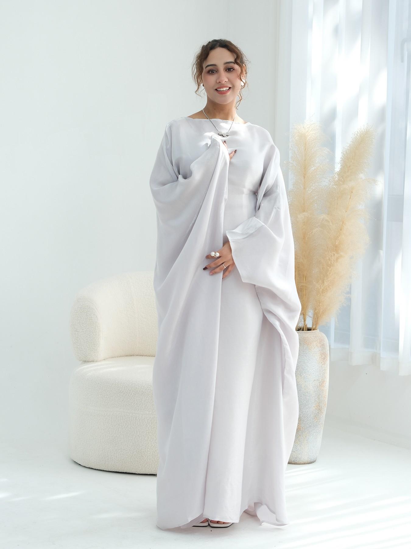 Women's Solid Color Round Neck Kaftan, Modest Fashion Long Sleeve Maxi Dress for Daily Wear, Women's Islamic Clothing for All Seasons