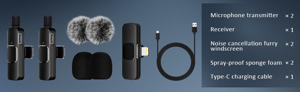 2 pcs Wireless Lavalier Microphones for iPhone, Android, iPad - Mini Wireless Clip-on Microphones Crystal Clear Sound Quality for Recording, Live Streaming,Vlog 2 pcs Wireless Lavalier Microphones for iPhone, Android, iPad - Mini Wireless Clip-on Microphones Crystal Clear Sound Quality for Recording, Live Streaming,Vlog