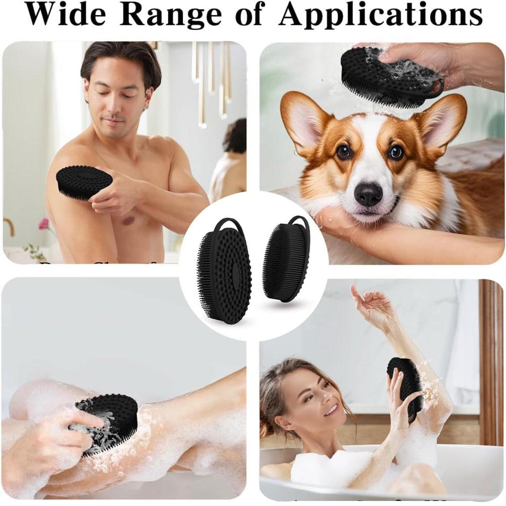 Silicone Bath Brush Set, Long Handle Back Cleaning Brush, Short Handle Shower Brush, Hair Brush and Face Washing Brush, Cleaning Tool, Body Back Scrubber