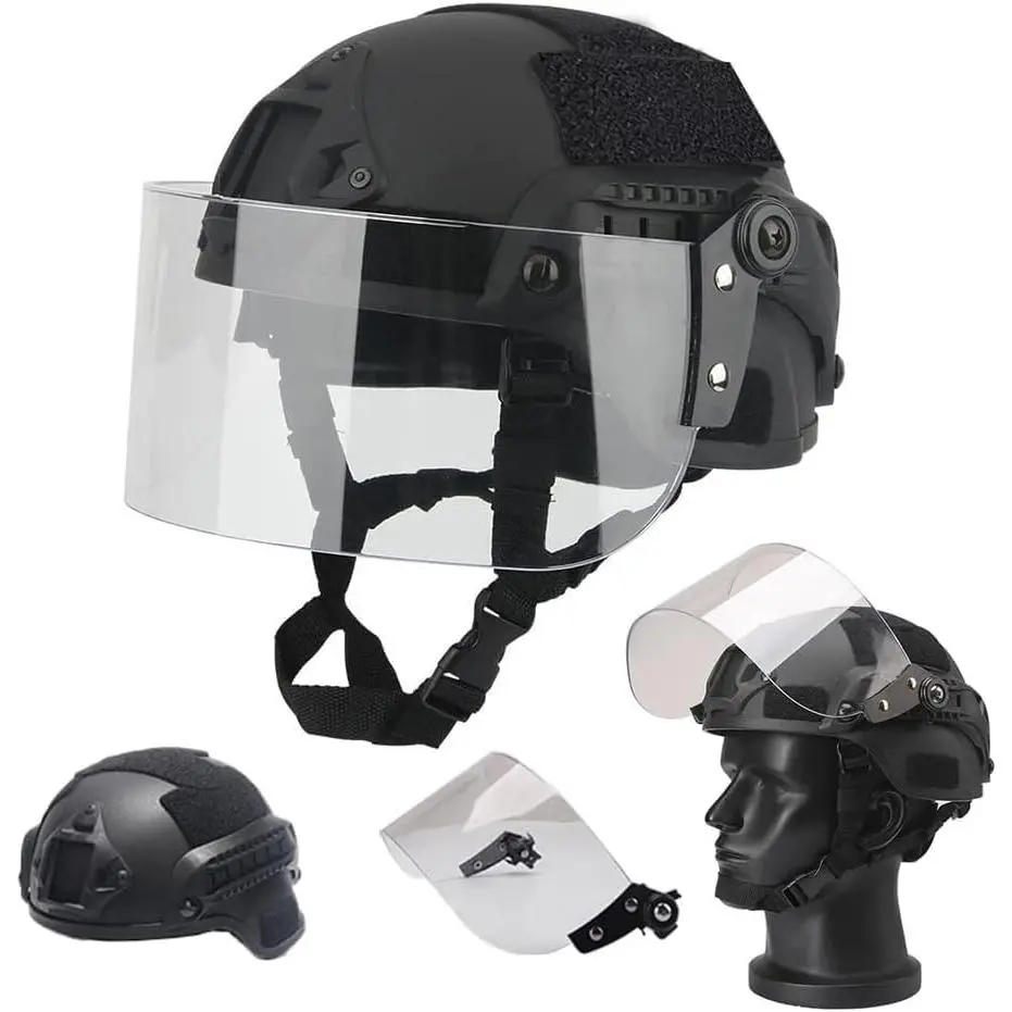 Airsoft MICH 2000 ACH Tactical Helmet with Clear Visor NVG Mount and Side Rail