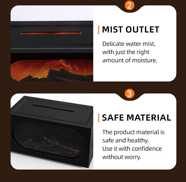 Fireplace Scent Diffuser Humidifier, Aromatherapy Humidifier, Flame Atmosphere Light, Waterless Power Protection, Fine Mist & Coarse Mist Output, Quiet Operation