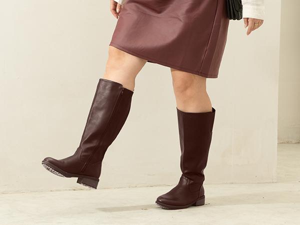 Women's Extra Wide Calf Knee High Boots with Side Zipper and Stretch Panel