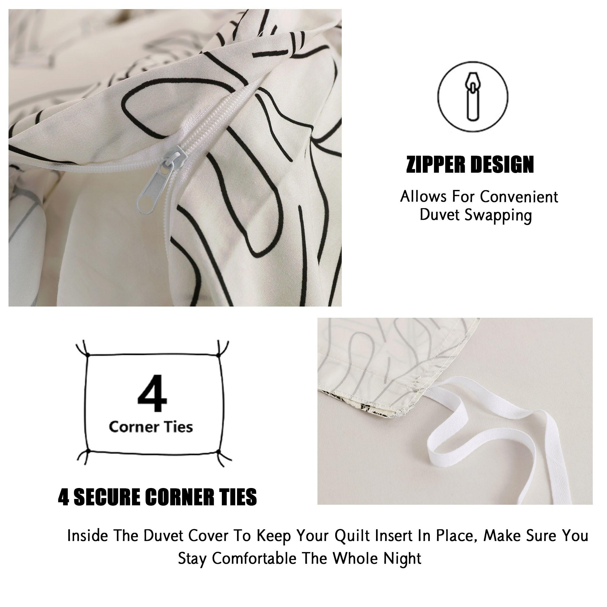 3-Piece Minimalist Line Tropical Leaf Printed Bedding Set, 1 Duvet Cover (No Insert) + 2 Pillowcases (No Insert), Soft Fabric with Easy Removable Zipper, Elegant Bedroom Decor, Spring & Summer New Duvet Cover