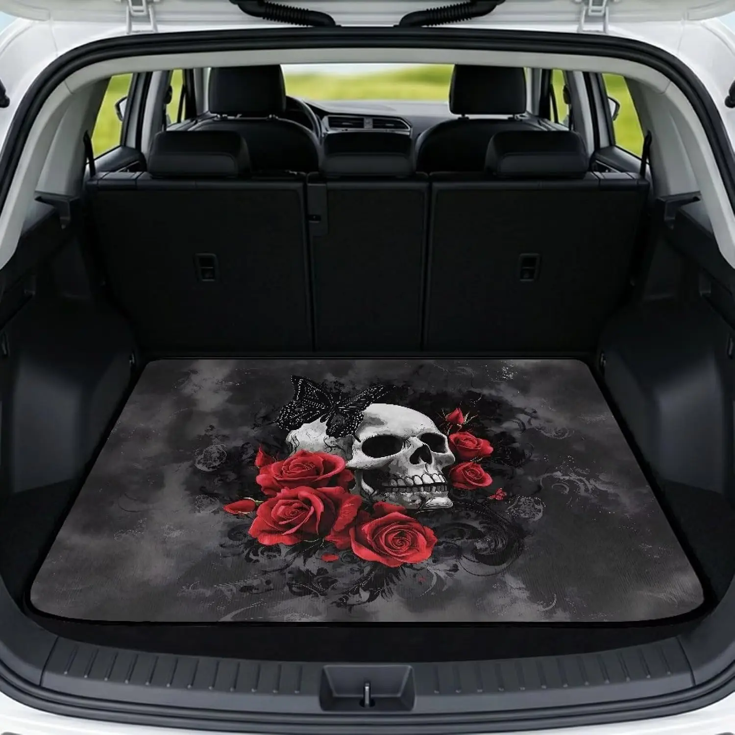 Gothic Skull Car Trunk Mat - 29"x39" Universal Anti-Slip Removable Trunk Liner, Automotive Rear Cargo Accessory for Car/SUV Protection
