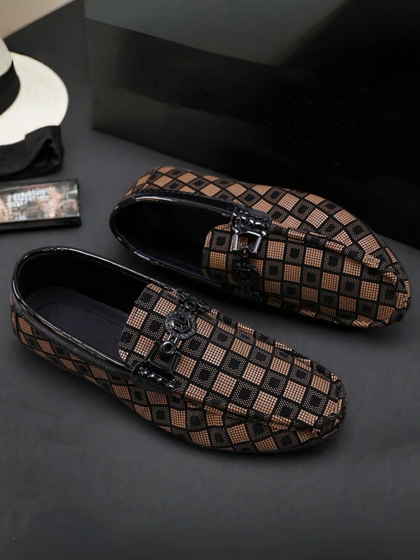 Men's Plaid Loafers New Korean Trend British Style Slip-On Flat Soft Sole Comfortable Lightweight Business Casual Footwear Shoes for Daily Wear
