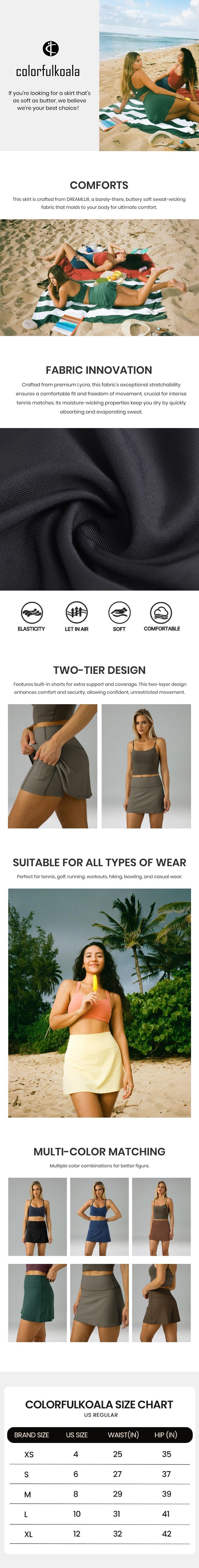 Colorfulkoala Dreamlux Skorts for Women High Rise Athletic Golf Tennis Skorts Built-in Shorts with Pockets