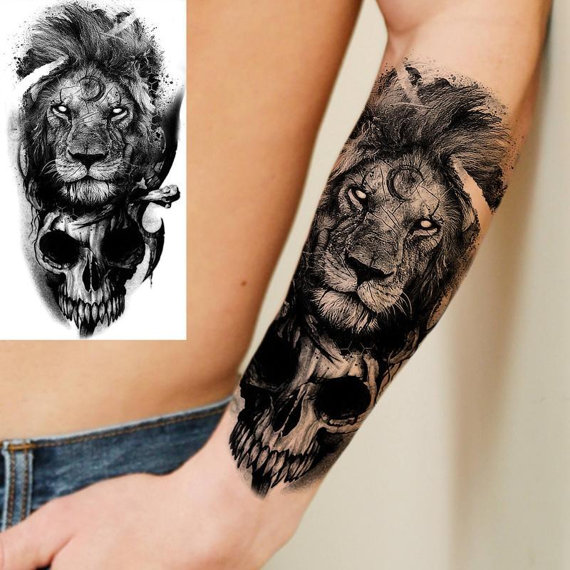 8pcs Half Arm Sleeve Skull & Rose,Animal Pattern Temporary Tattoo Sticker,Body Art Sticker For Women & Men