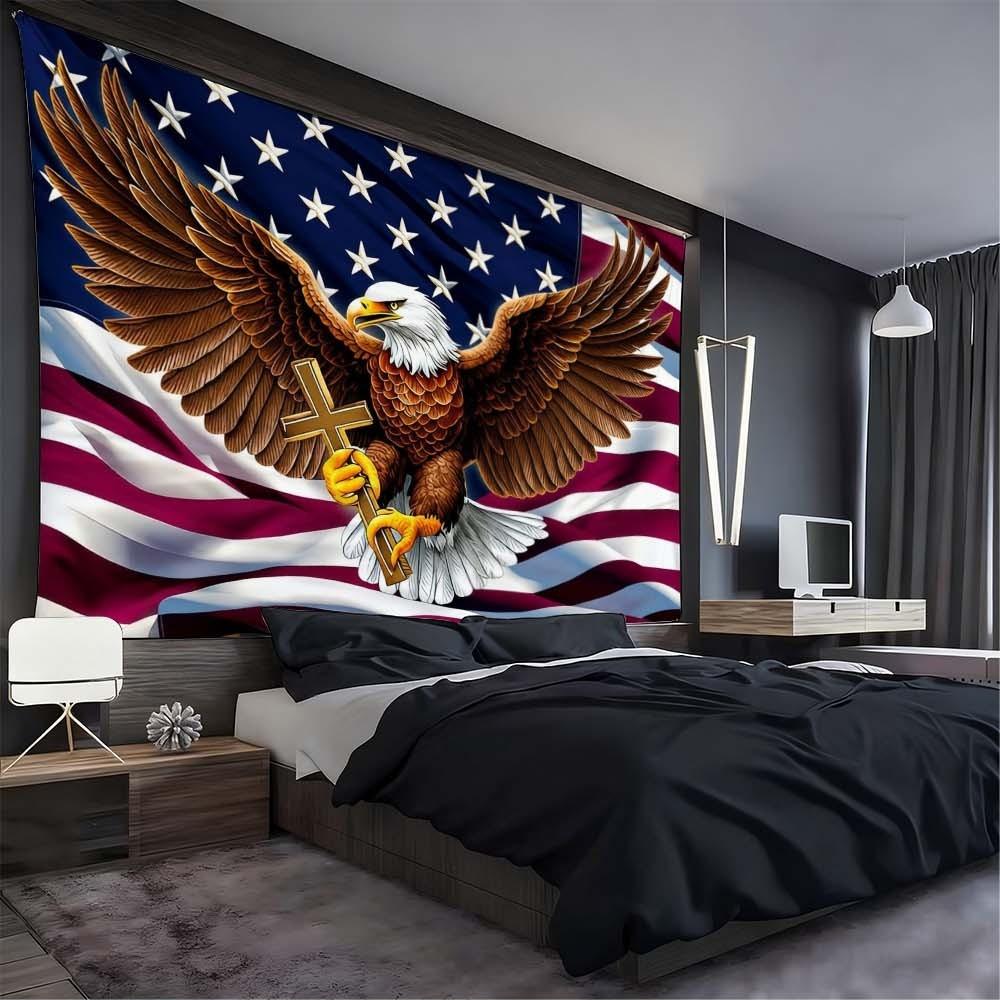 1PC Independence Day eagle tapestry wall decoration perfect for creating a patriotic home atmosphere ideal for bedrooms and living rooms enhances celebrations and gatherings vibrant stars and stripes design with majestic eagle suitable for uplifting home