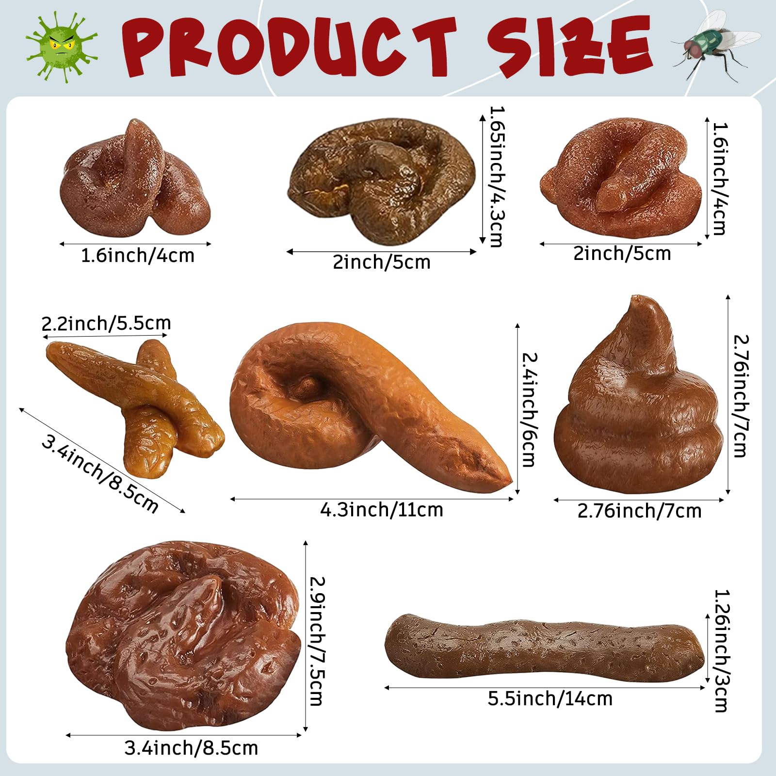 Fake Poop 7/8 Pcs Realistic Prank Poop Props Brown Soft Poop Fun Party Supplies Prank Games with Friends Family Classmates Fake Turd Gifts Perfect for Office Pranks,Pet Pranks Birthday Graduation Party Funny Gift for Mother's Day