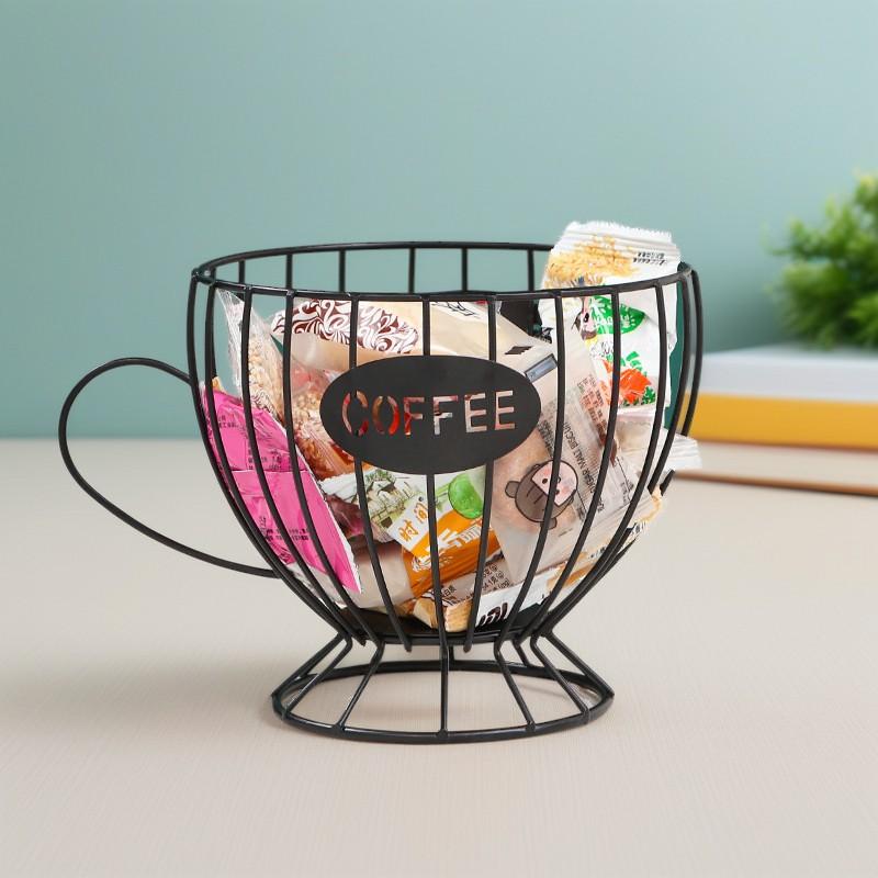 European Style Desktop Storage Basket, Iron Fruit Snack Tray, Living Room Coffee Capsule Holder, Decorative Organizer for Home