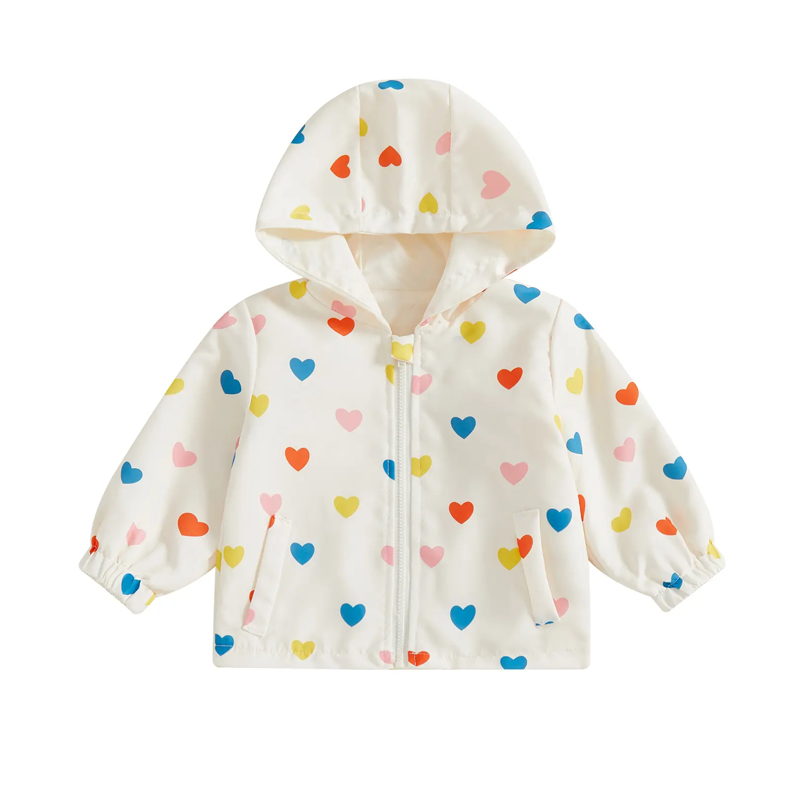 FOCUSNORM Toddler Baby Boys Girls Colorful Heart Print Hooded Jacket Zip Up Long Sleeve Outerwear Spring Fall Clothes 6M-4T