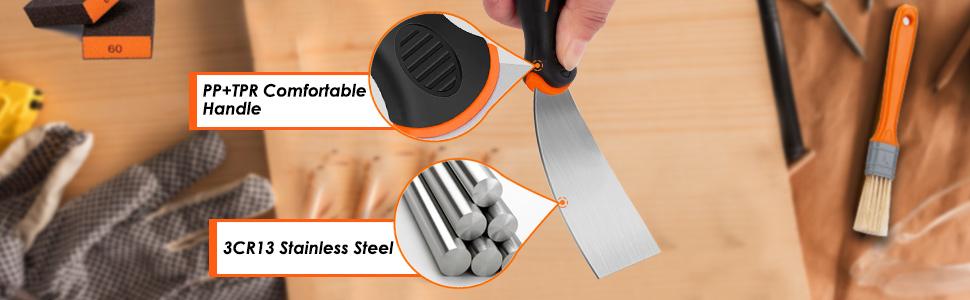 THINKWORK 14Pcs Stainless Steel Drywall Tool Set with 9 Putty Knives 3 Paint Brushes & 2 Sanding Sponges for Home Improvement Repair & Painting