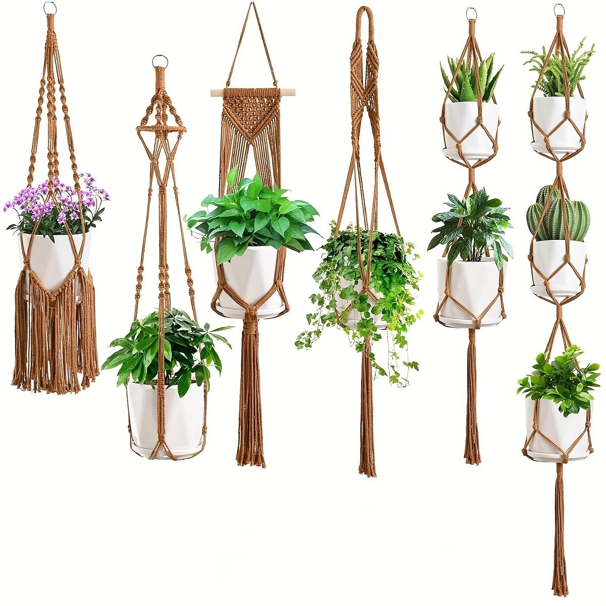6-Pack Handmade Woven Plant Pot Hangers, Indoor And Outdoor Flower Pot Hanging Baskets, Handmade Woven Plant Hanging Stands, Suitable For Bohemian Home, Patio, And Garden Decoration (Plants And Flower Pots Not Included)