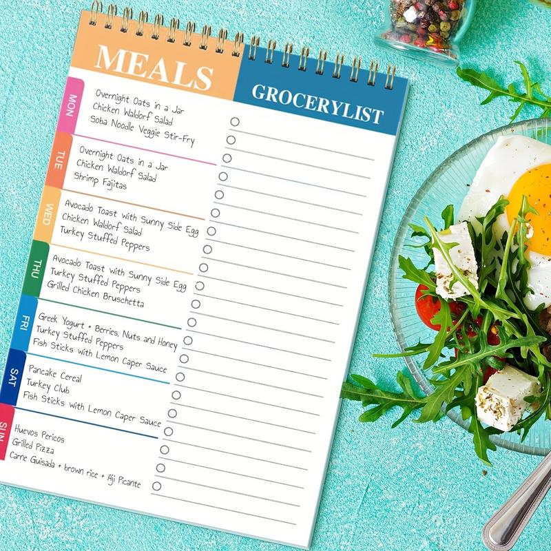Weekly Meal Planner Board 5.6x8.5 Inches 90 Pages Spiral Bound Planner, Daily & Weekly Plan Organizer, Convenient Grocery List Tear-Off Sheets