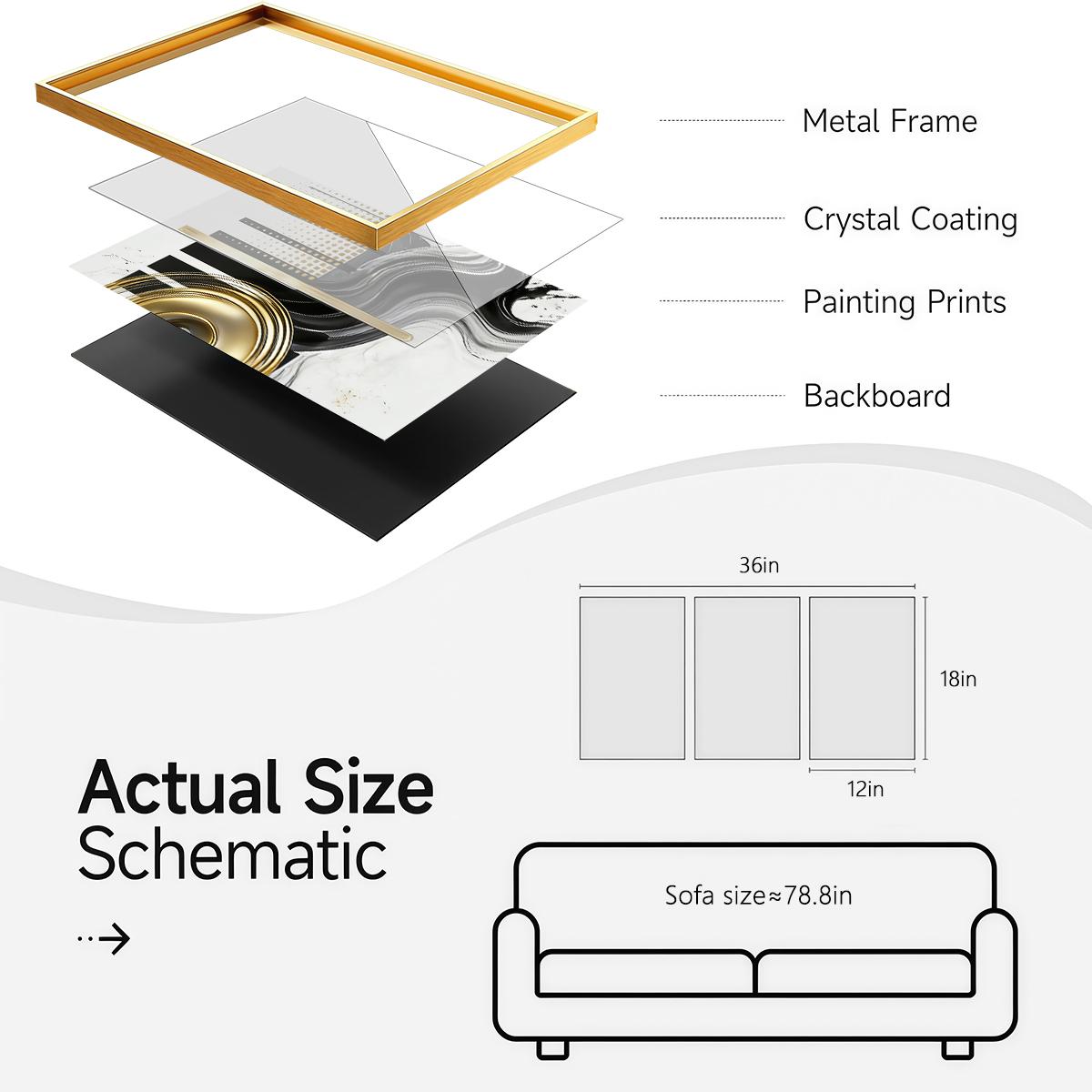 3 Counts Aluminum Alloy Framed Painting, Abstract Black And Gold Fluid Art Pictures, Home Decoration For Living Room, Bedroom, Office, Restaurant, Hallway Wall Decor, Odorless Print Artwork, Luxury Perfect Gift For Friends And Family