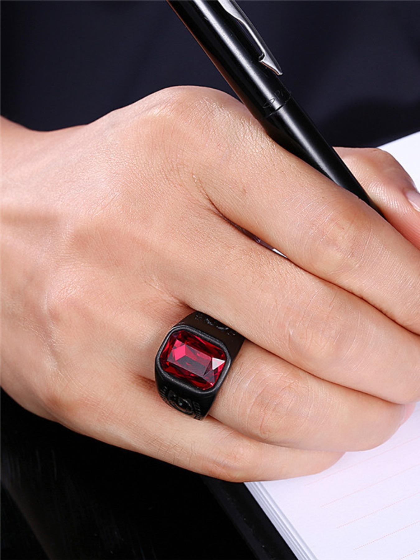 Men's Punk Style Square Shaped Artificial Gemstone Decorated Ring, Fashion Jewelry for Party, Daily Decor, Trendy All-match & Exquisite Jewelry for Birthday Gift