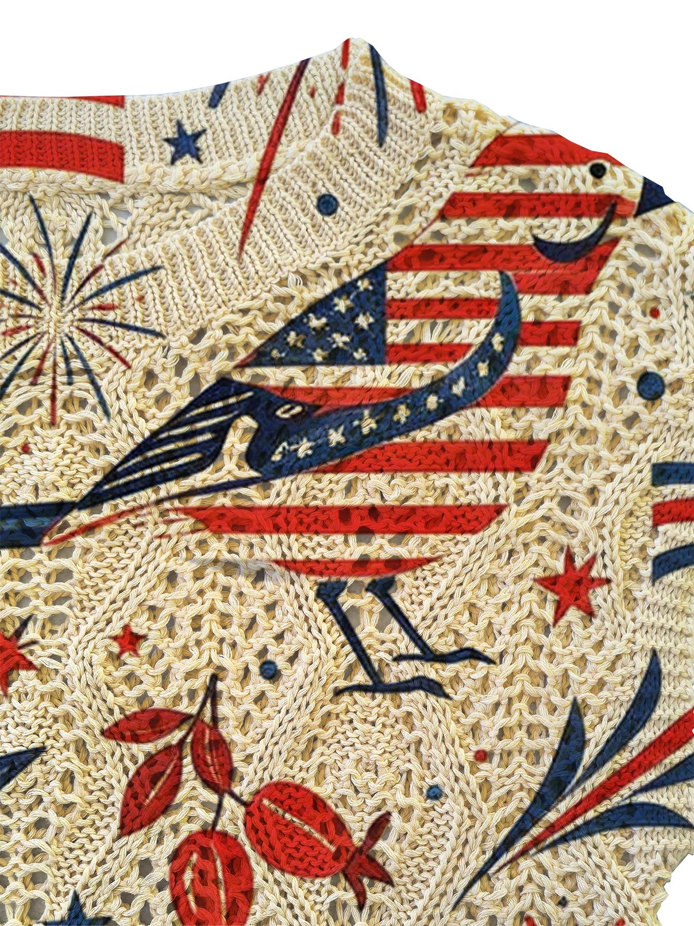 Elegant Women's Animal Flag Fireworks Leaf Statue of Liberty Print Knit Sweater, Casual Round Neck Sleeveless Top, Comfortable All-Season Wear