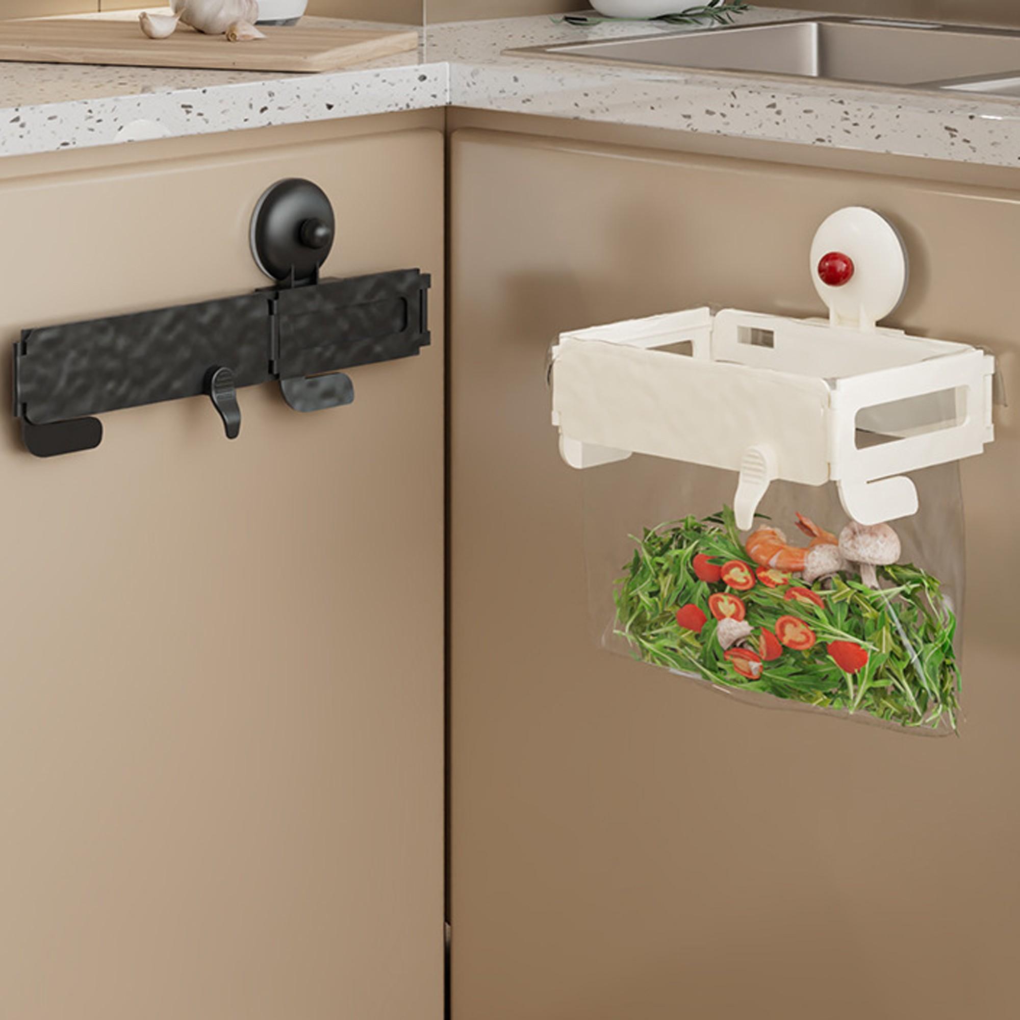 Foldable Trash Can with Suction Cup, Home Cabinet Plastic Bag Holder, Kitchen & Bathroom Storage Rack, Garbage Bag Stand Organiser