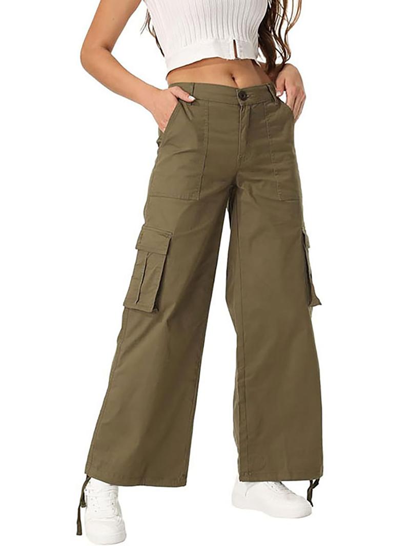 Avamo Stretchy Womens Cargo Pants thick thigh pants work outfits women Wide Leg Sweatpants Baggy High Waisted 6 Pockets Straight Leg Casual Y2K Streetwear Cinched Ankle/ Straight-Leg Capris Pants With Adjustable Trouser Cuffs for Daily Wear