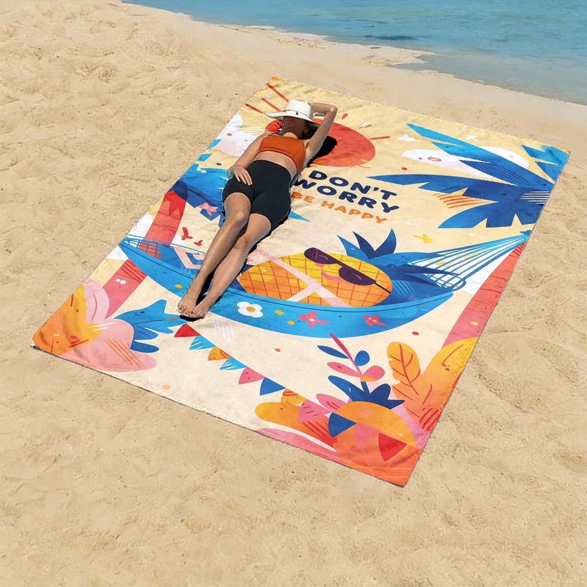 Don't Worry Be Happy Pineapple Beach Towel, Quick-Dry Super Soft Polyester, Multi-Use Yoga Travel Swim Camping, Large Size, Best Gift