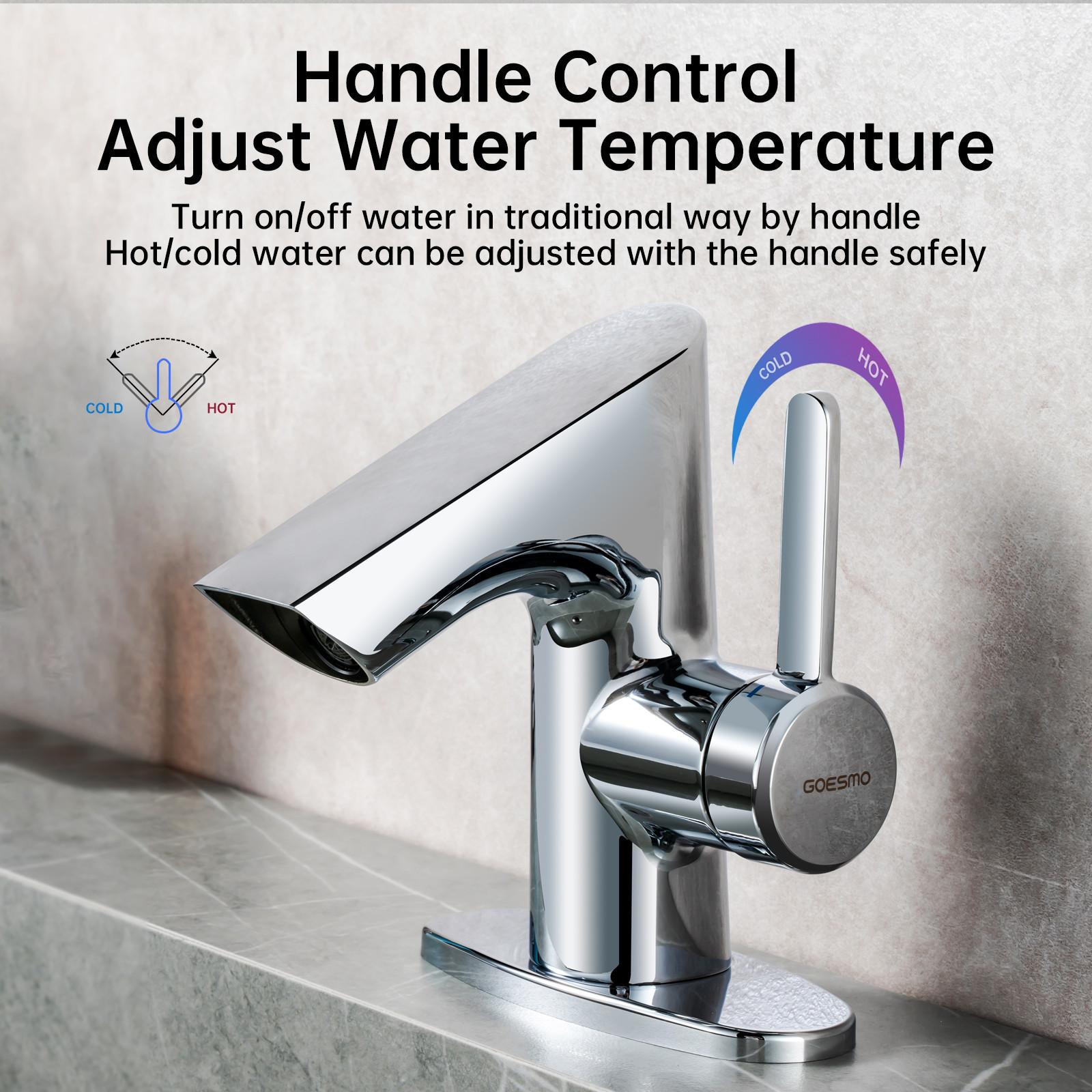 Touchless Smart Bathroom Faucet, 1 or 3 Holes, Adjustable Hot & Cold Temp, Control Water Flow, Chrome Finish, Sensor Automatic Faucet