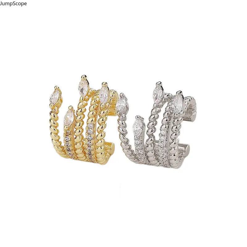 Fairy Wing Multi-Layer Twisted Rope CZ Ear Cuff No Piercing For Women, Gold Silver Two Tone Irregular Full Rhinestone Clip On Cartilage Earring Edgy Sweet European American Stackable Cross-Border Viral Accessories