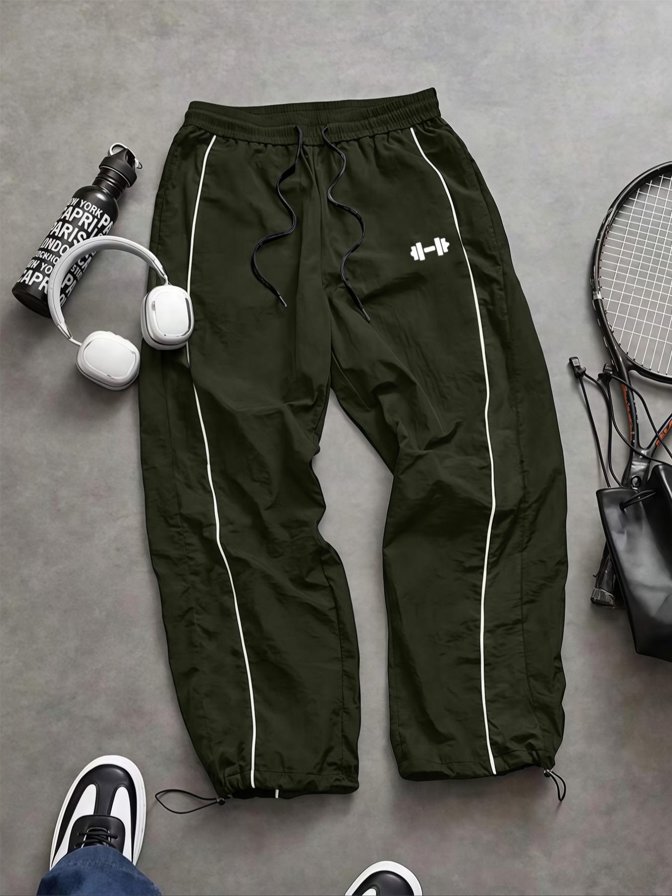 Men's Fashion Casual Striped Sport Pants, Nylon Fabric, Unique Print, Waist Drawstring, Ankle Elastic Adjustable, Perfect for Daily Wear, Athleisure Pants