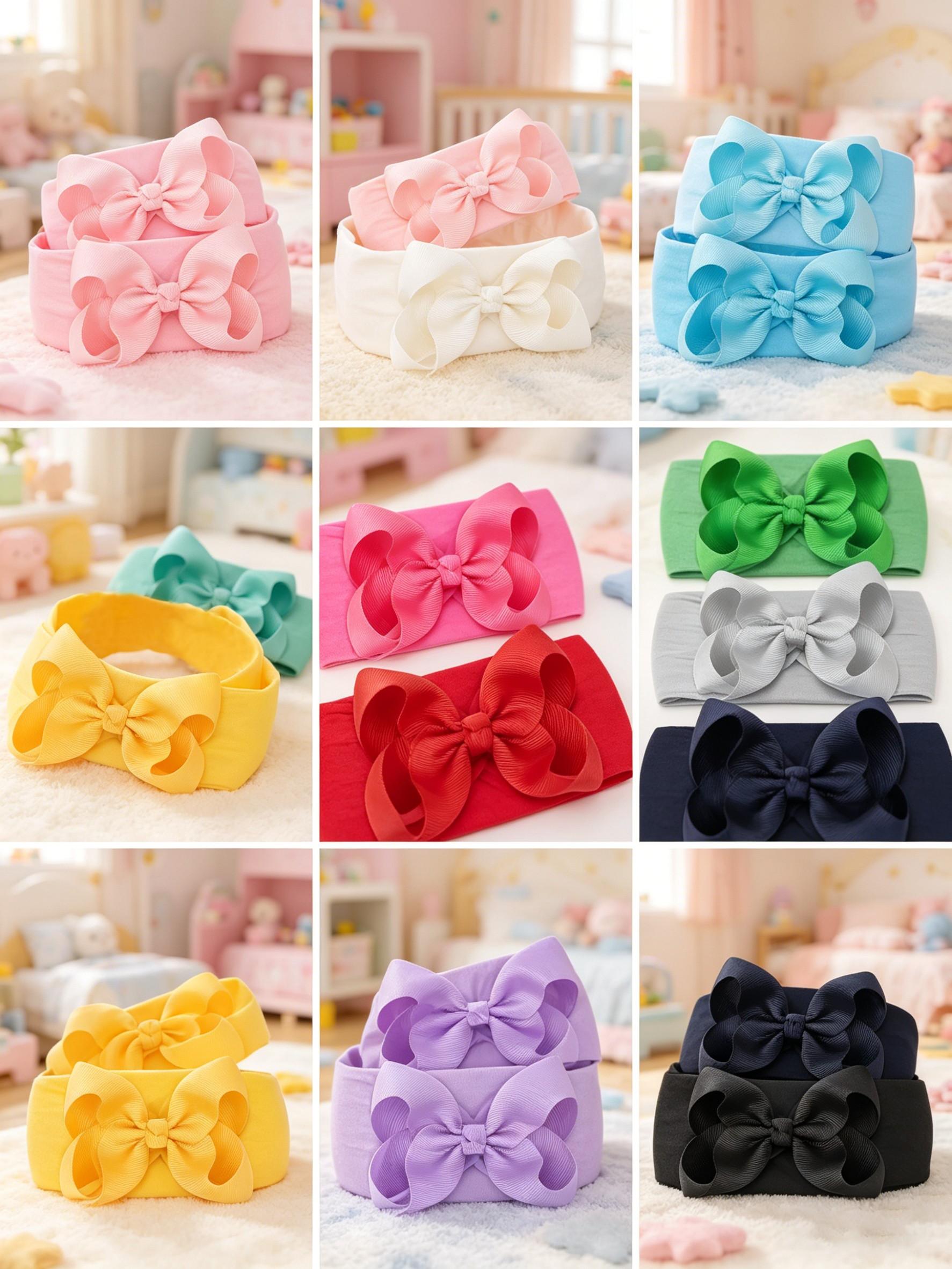 20 bow hairbands, bow headbands, high elasticity soft hair accessories, cute large bow girl headbands, multi-color elastic hairbands, specially for little girls, elastic hair accessories, specially for bath and face washing