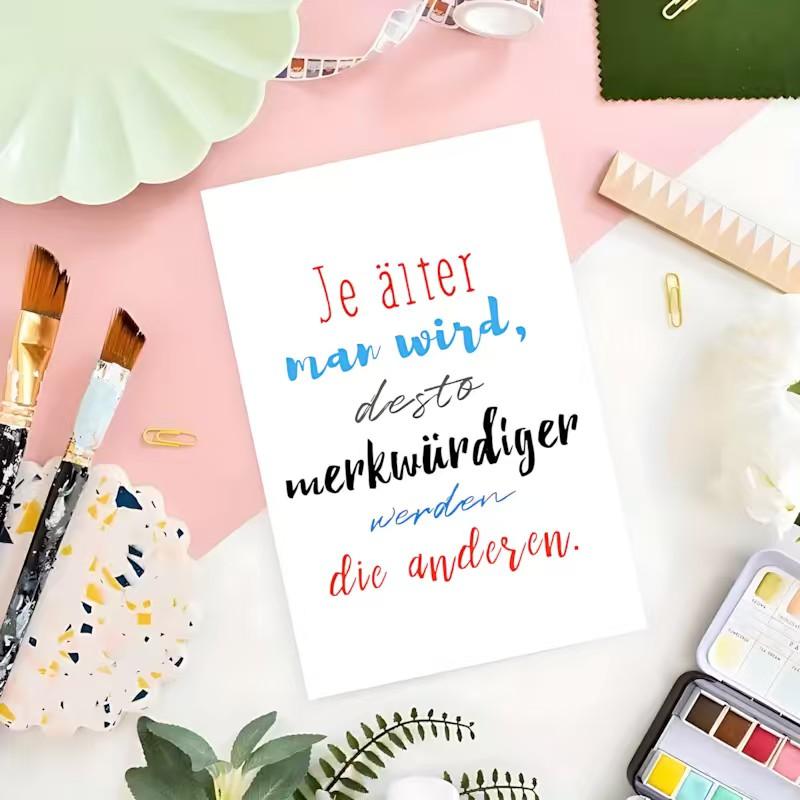1/3/7pcs  Funny German Birthday Card "Je älter man wird, desto merkwürdiger werden die anderen" Humorous Greeting Card with Red Envelope, Perfect Funny Gift for Friends, Colleagues, Family on Birthday, Blank Inside for Personal Message