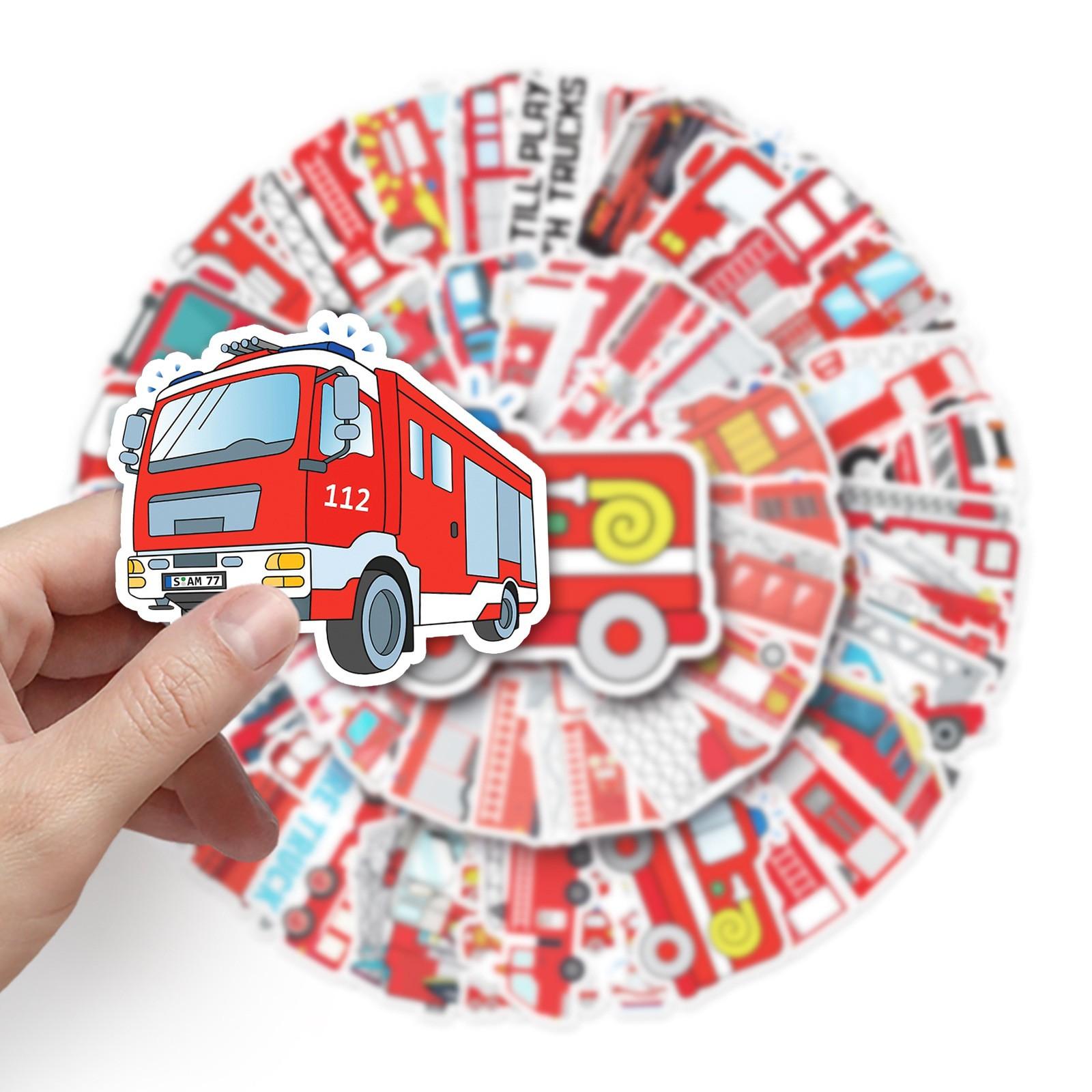 50 Fire Truck Graffiti Stickers, Cross-Border Cartoon Early Education Stickers, DIY Skateboard Luggage Stickers, Waterproof