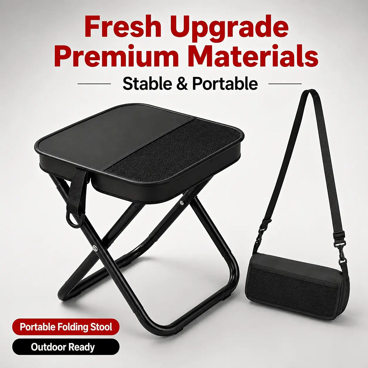 Portable Outdoor Folding Stool With Reinforced Metal Bracket Convertible Crossbody Storage Bag Lightweight Compact Seat Perfect For Fishing Beach Trips Picnics Short Travel Yard Relaxation And Gardening Work