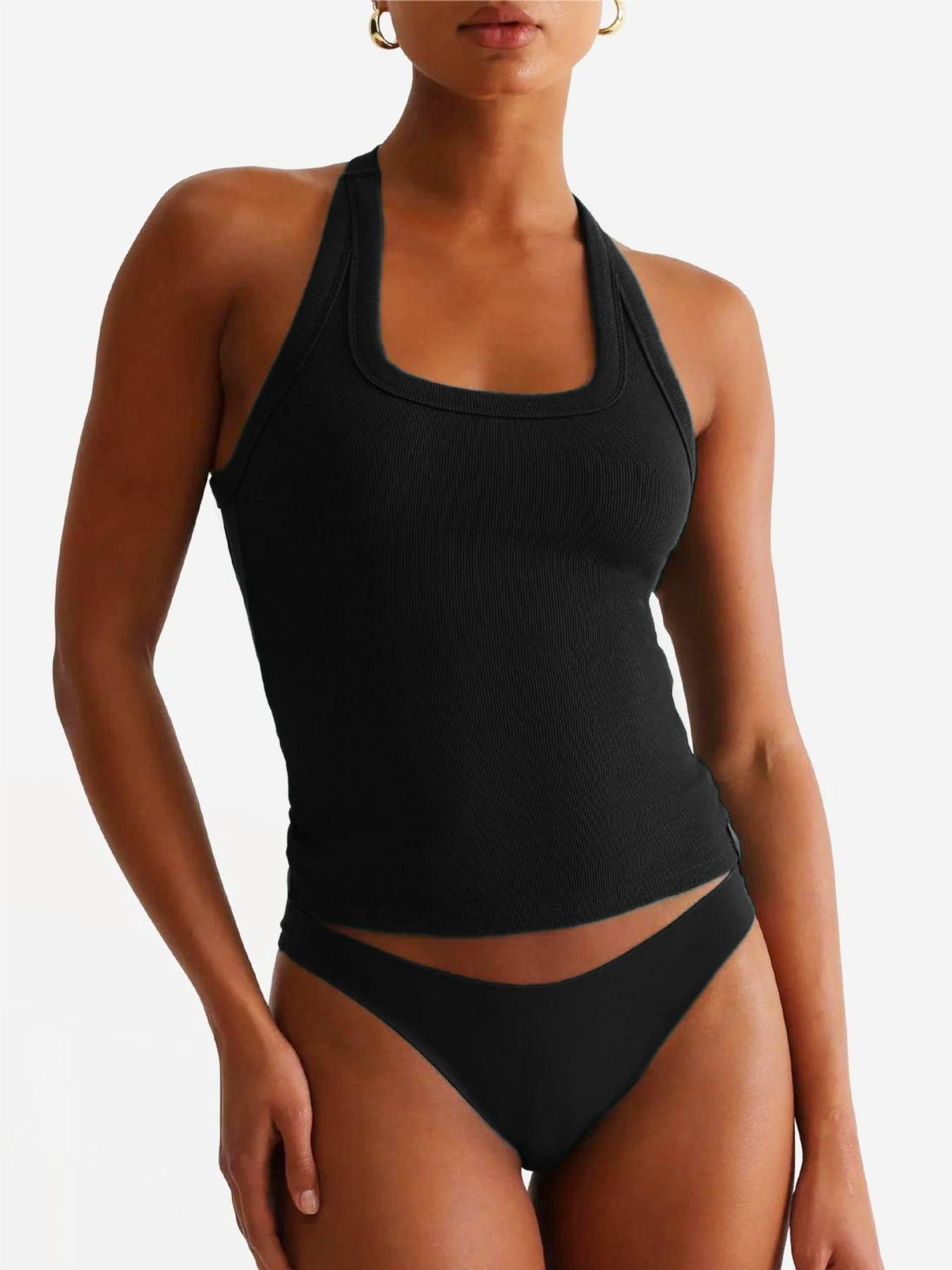 Backless Sleeveless Sports Bra Tank Top, Cross-Back Design, Comfortable Casual Wear, Daily Date, Slim-Fitting Short Style, Yoga Sports Bra